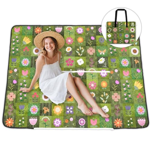 dealzilla Picnic Blanket 60"X78" Waterproof Foldable Outdoor Lawn Quilted Blanket Bag 2 in 1 Camping Machine Washable Conc...