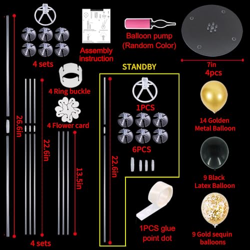 TONIFUL 4 Set Black Gold Balloon Centerpieces for Table,Balloon Stand Kit for Black Gold Party Decor 40th 50th 60th 70th B...