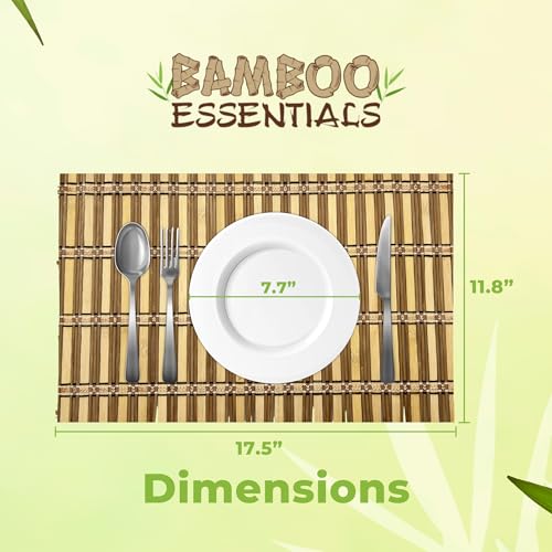 Bamboo Essentials Bamboo Placemats 4 Pack Heat-Resistant, Non-Slip Lightweight & Portable for Dining/Picnics Made for Any ...