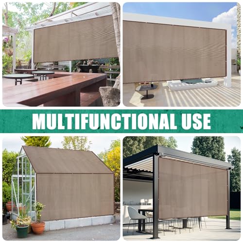 Yoojahow 2 Pcs 90% Sun Shade Cloth with Grommets 10' x 14' Pergola Shade Patio Replacement UV Block Privacy Screen Mocha C...