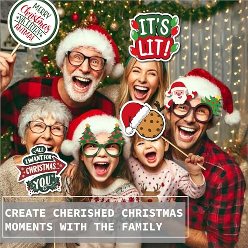 80 PCS Christmas Photo Booth Props Pre Assembled Funny Photo Props for Parties, Holiday Photobooth & Xmas Photoshoot Decor...