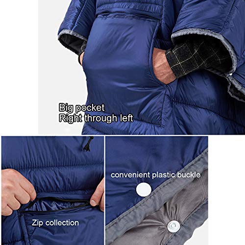 Camp Poncho Sleeping Bag Wearable Hooded Blanket - Envelope Lightweight Thermal Cloak Cape Windproof with Premium Stuff Co...