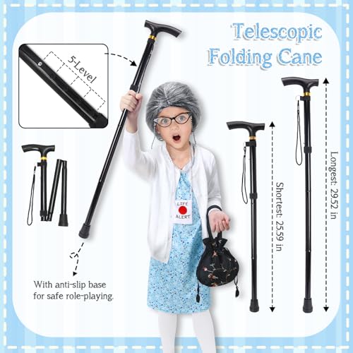 Boutrele 11 Pcs Old Lady Costume for Kids,100 Days of School Costume Girls,Grandma Costumes for Kids Accessories
