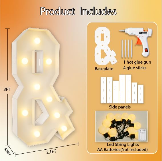 HXWEIYE Big Light Up Letters &，3FT Large Marquee Letters with lights, Mosaic Balloon Frame, Giant Baby Letter for baby shower Birthday Graduation Engagement Party Wedding Christmas Decor (Warm White)