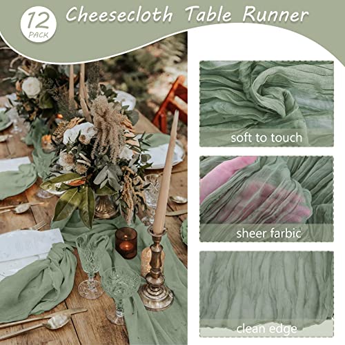 12 Pack 10Ft Cheesecloth Table Runner 35x120 Inch Boho Gauze Table Runner Cheese Cloth Long Romantic Table Runners for Wed...