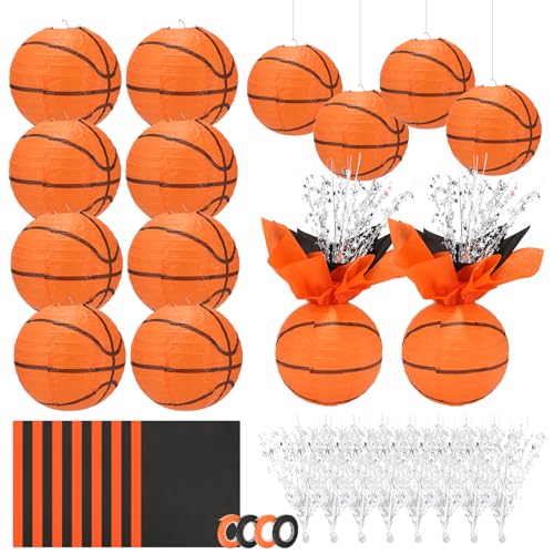 36 Pieces Basketball Paper Lanterns Centerpieces Decorations Basketball Lanterns Table Centerpieces with Metallic Foil Cen...
