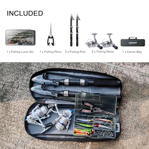 Fishing Rod Reel Combo - 2PCS 6.89ft Collapsible Rods 2PCS Spinning Reels Lures Set Fishing Pliers Carrier Bag for Travel ...