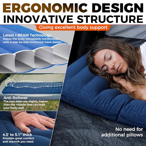 KingCamp Sleeping Pad for Camping, Ultralight Connectable Inflatable Sleeping Pad Camping Mattress with 6.3" Built-in Pill...