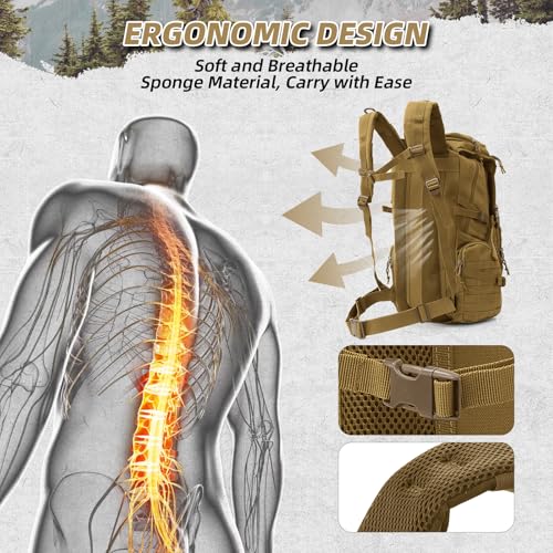 AUMENTAR 35L Military Tactical Backpack for Men,Water Resistant Assault Pack for Women,Khaki Molle Daypack 3 Day Bug Out B...