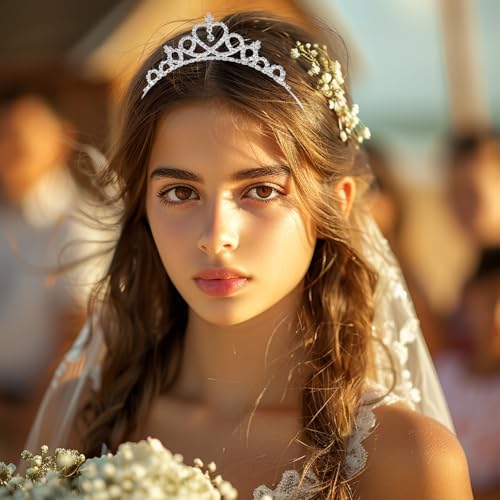 Bruislard 2 Pack Crown Headband for Women Princess Tiara Heart Rhinestone Glittering Crystal Crown Adjustable Non-Slip Bir...