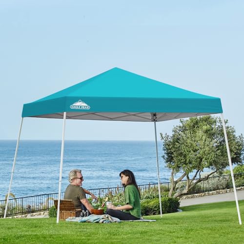 EAGLE PEAK 10x10 Slant Leg Pop-up Canopy Tent Easy One Person Setup Instant Outdoor Beach Canopy Folding Portable Sports S...