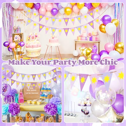 Purple Sun Flag Happy Birthday Banner - Purple Sun Bunting Birthday Banner Party Decoration Flag String Bunting Garland fo...