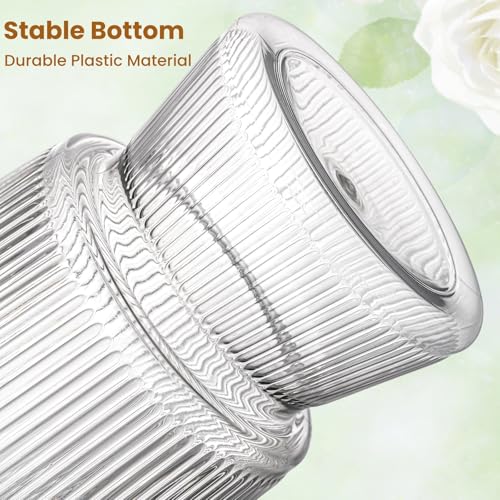 Tlence 12 Pack Clear Plastic Flower Vases, 6.3" Ribbed Fluted Glass-Like Vase, Decorative Modern Ripple Hydroponic Plant V...
