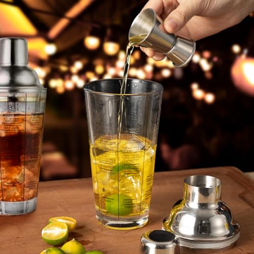 Ailelan Glass Cocktail Shaker with Strainer, 14oz Martini Shaker with 6 Recipes On Side, Clear Drink Shaker Bottle with Me...
