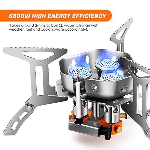 Odoland 3500W/6800W Windproof Camp Stove Camping Gas Stove with Fuel Canister Adapter, Piezo Ignition, Carry Case, Portabl...