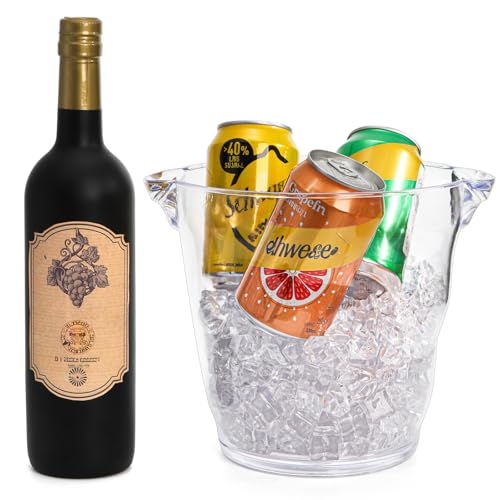 Dicunoy Ice Bucket, 4 Liter Plastic Champagne Bucket Chiller, Thick Clear Beverage Tubs with Handle, Thick Wine Cooler Buc...