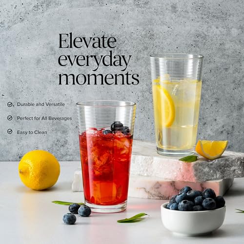 Glaver's Drinking Glasses Set of 10 Highball Glass Cups, Premium Quality 17 Oz. Coolers, Ribbed Glassware. Ideal for Wate...