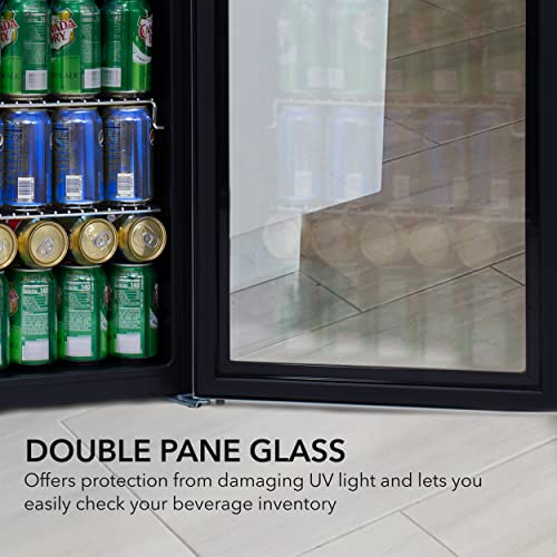 Whynter Beverage Refrigerator with Double-Layer Glass Door, 127-Can 3.1 Cu Ft Freestanding Drink Mini Fridge, BR-130SB, St...