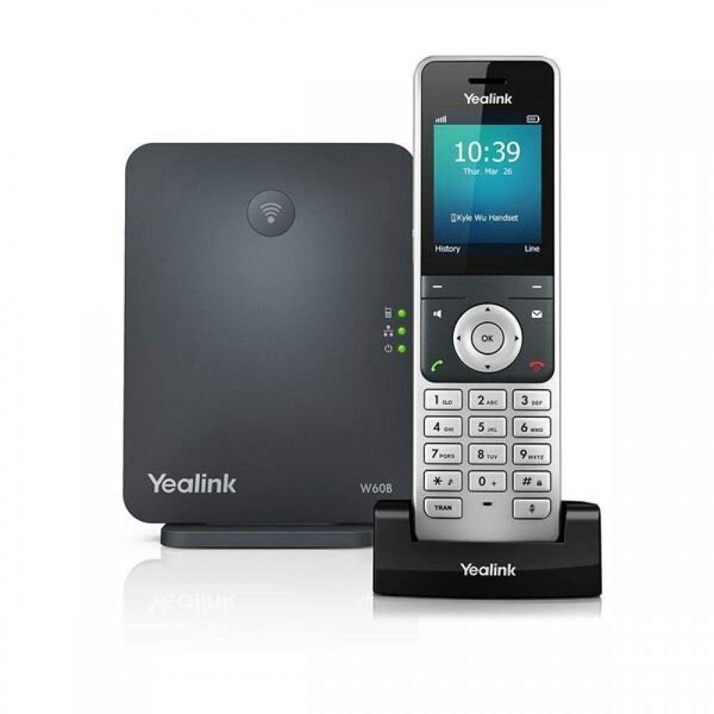 Yealink W60P Cordless Dect Ip Phone And Base Station, 2.4-Inch Color Display. 10/100 Ethernet, 802.3Af Poe, Power Adapter Includ