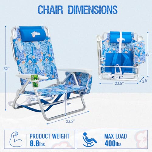 Old Bahama Bay Reclining Beach Chair Backpack 5-Position Lay Flat Lounge Chair for Adults Heavy Duty Portable Folding Ligh...