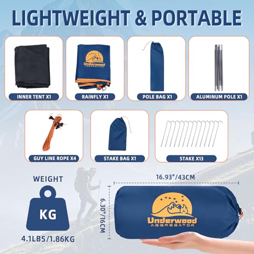 1 Person Backpacking Tent for Camping - Ultralight Waterproof Outdoor One Person Tent, Windproof Rainproof Compact Single ...