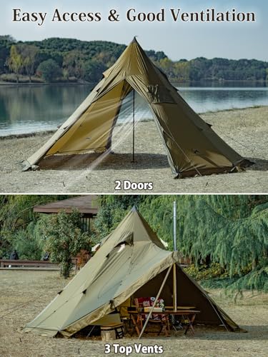 TOMOUNT Hot Tent, Tipi Teepee Tent with Stove Jack, 70D Ripstop Nylon, PU3000mm, Waterproof Lightweight for 2-4 Person, 4 ...