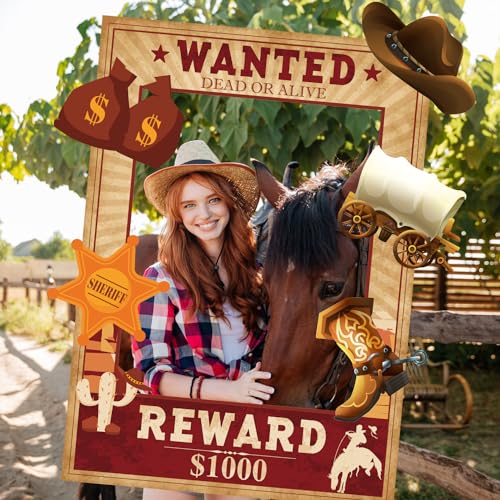 SKIRUP West Wanted Photo Booth Prop Kit Cowboy Party Decoration Wild Western Cowboy Theme Photo Booth Prop Set Wild Wester...