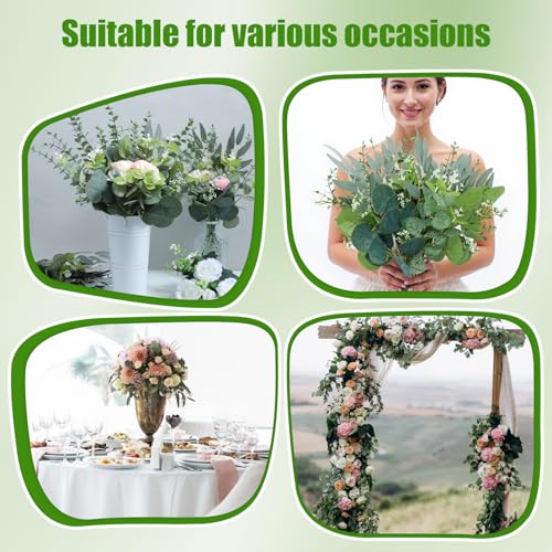 100 Pcs Mixed Eucalyptus Stems Bulk, 4 Style Artificial Silver Dollar Eucalyptus Leaves for Wedding Centerpieces, Faux Gre...