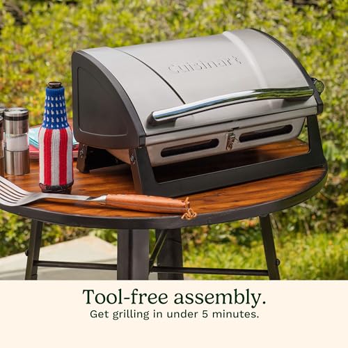 Cuisinart Grillster Portable Gas Grill, Stainless Steel Compact BBQ Grill with Locking Lid for Easy Transport, 8000 BTU Pr...