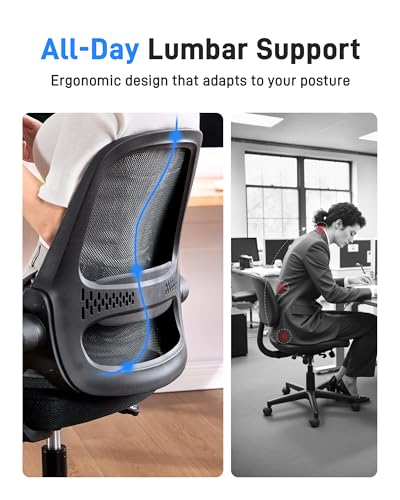 Ergonomic Mesh Office Chair for Home Office, Flip-Up Arms, Breathable Mesh Back & Thick Seat Cushion, Swivel Rolling Compu...