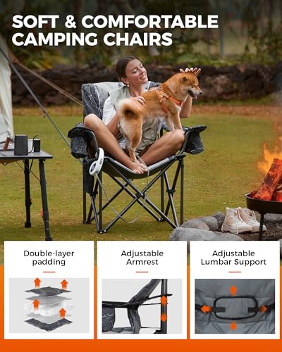 KingCamp Oversized Camping Folding Chair, Heavy Duty 450 LBS with Lumbar Support, Padded seat with Cup Holder&Cooler Bag, ...