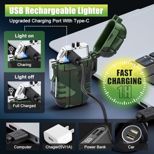 LcFun Electric Lighter USB C Rechargeable Plasma Lighter Windproof Flameless Arc Lighters, Waterproof Matches for Camping ...