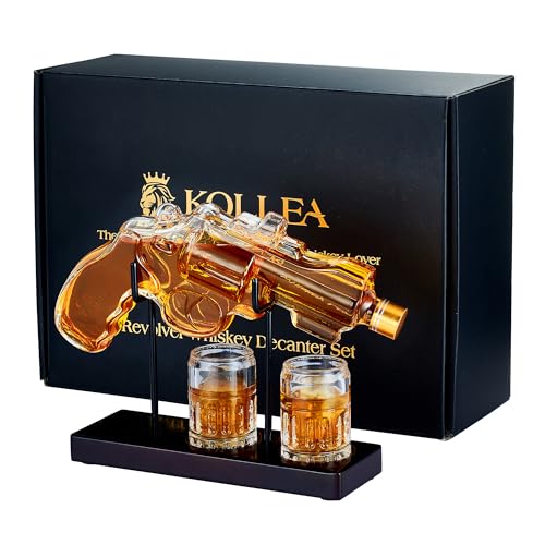 Birthday Gifts for Men Dad, Kollea Gun Whiskey Decanter Set with Shot Glass, Cool Anniversary Ideas for Him Husband Brothe...