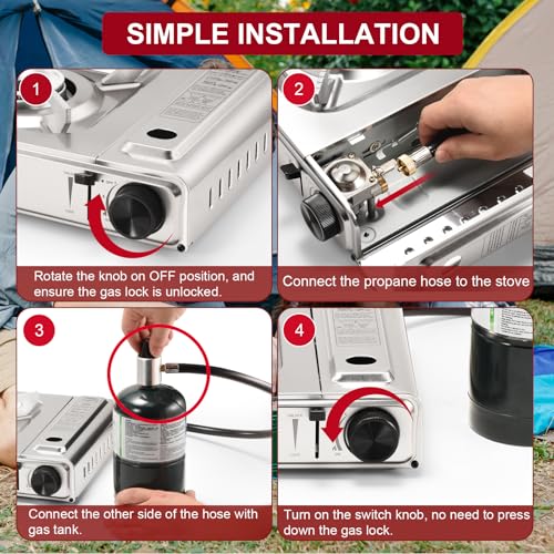 MOZODAWN Dual Fuel Camp Stove with Butane and Propane Compatibility, 10500 BTU Portable Camping Stove with Carrying Case, ...