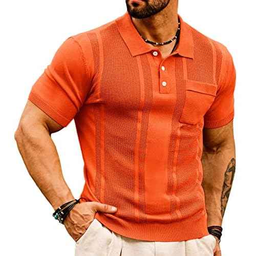 GRACE KARIN Mens Breathable Polo Shirts Short Sleeve Lightweight Knit Texture Golf Shirts Knitwear
