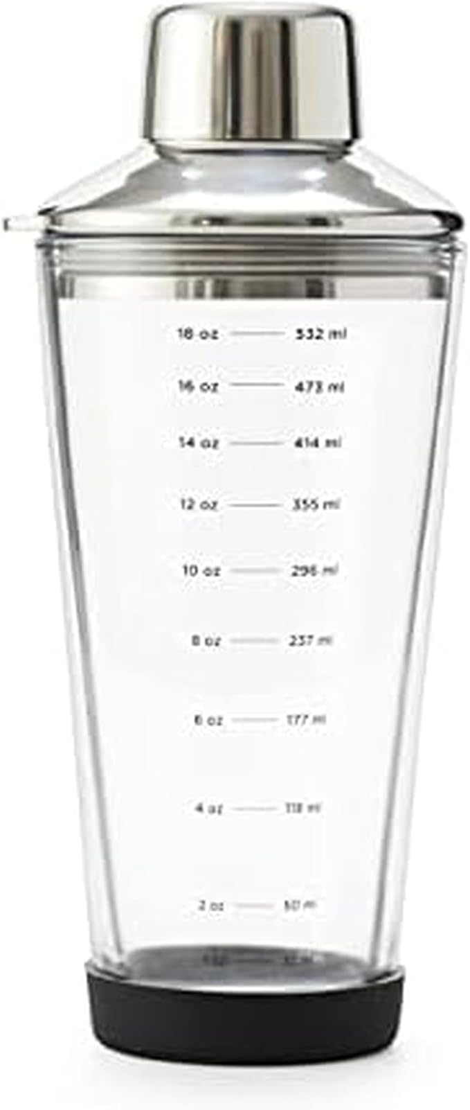 Rabbit 18 oz Glass Cocktail Shaker with Printed Measurements, Multi-Use Stainless Steel Topper with 1.5 oz Jigger Cap and ...