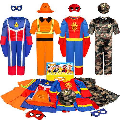 Teuevayl Boys Muscle Chest Dress up Costumes Trunk with Superhero, Construction Worker, Military Costume, Kids Pretend Rol...