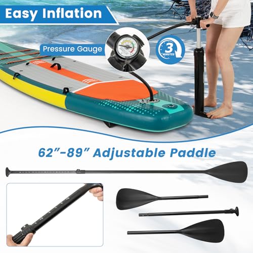 GYMAX Paddle Board, Inflatable SUP with Kayak Seat, Camera Mount, Direction Fin Paddle & Carry Backpack, Extra Wide Below ...