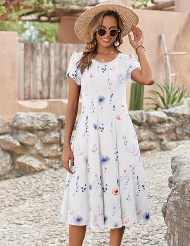 ZEAGOO Womens Casual Dresses for Summer Short Sleeve Flare Midi Dress Loose Flowy Beach Sundress