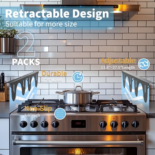 Stainless Steel Stove Gap Cover (2 Pack, Black), Stove Gap Filler for Kitchen, Range Trim Kit, Heat Resistant with Easy Cl...