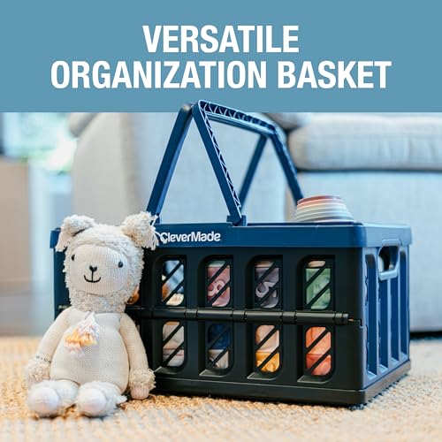 CleverMade Collapsible Shopping Basket, Ocean, 3PK - 24L (6 Gal) Reusable Plastic Grocery Shopping Baskets, Holds 25lbs Pe...
