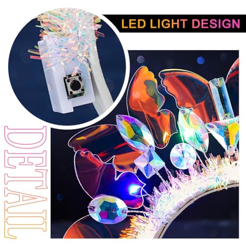 JEAIRTS Light Up Butterfly Headband Sparkly Rhinestone Headpiece Led Crystal Rave Costume Headwear for Women