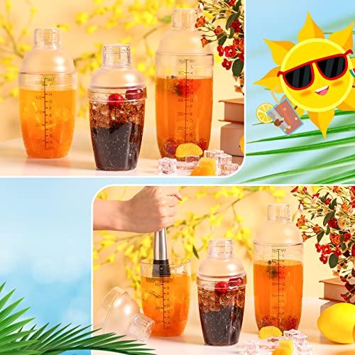 Lallisa 12 Pcs Plastic Cocktail Shaker Drink Mixer with Scales and Strainer Top Clear Shaker Cup with Measurement Plastic ...