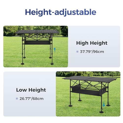 ALPHA CAMP Portable Camping Table, Adjustable Aluminum Folding Table for Picnic, BBQ, Outdoor, Black, 21.65D x 33.07W x 2...