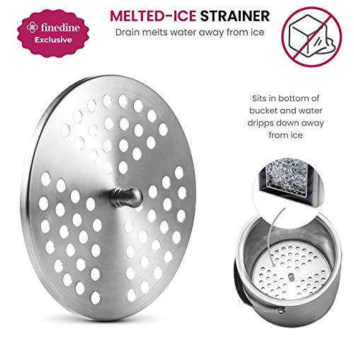 FineDine Double-Wall Stainless Steel Insulated Ice Bucket with Lid & Ice Tong [3 Liter] Included Strainer Keeps Ice Cold &...
