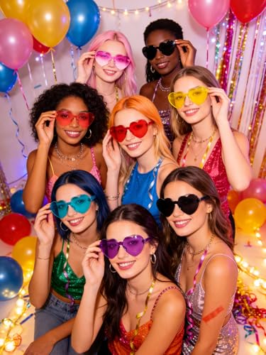 SKAHTOUF 12/20 Pairs Heart Shaped Sunglasses, Colorful Transparent Fun Glasses for Festival Party Favor & Photo Booth Props
