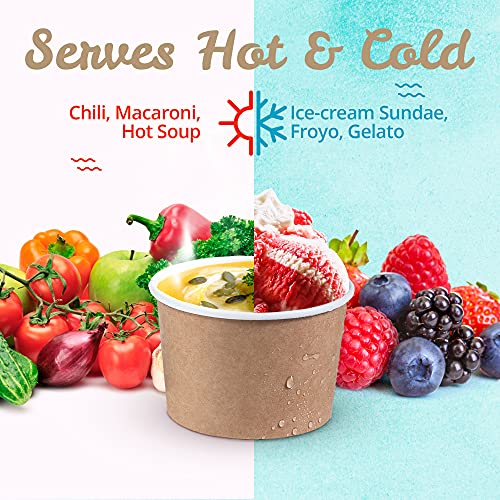 MATICAN Paper Ice Cream Cups - 50-Count 9-Oz Disposable Dessert Bowls for Hot or Cold Food, 9-Ounce Party Supplies Treat C...