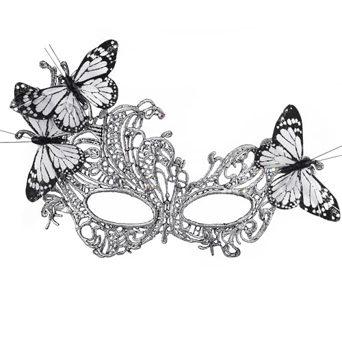 Zinniday Lace Masquerade Masks for Women - 2026 Halloween Venetian Butterfly Mask with Rhinestone