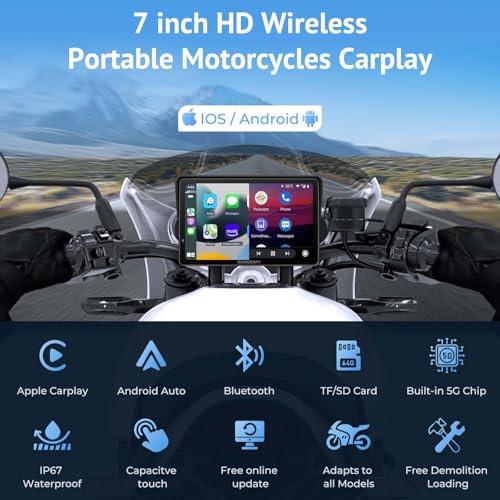 2025 Wonsidary W722 for Motorcycle CarPlay & Android Auto,7" Waterproof Smart GPS Navigation System Screen,Car Play Moto w...
