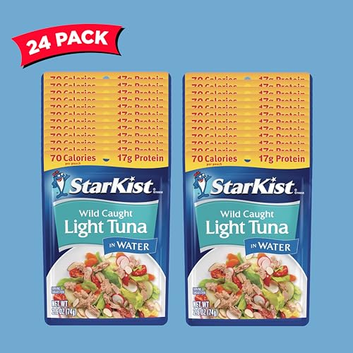 StarKist Chunk Light Tuna in Water, 2.6 oz Pouch (24 Pack) Ready to Eat Wild Caught Tuna, 17g Protein, 70 Calories Per Ser...